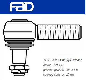 Наконечник рулевой тяги RHT Volvo FH12/16, FM9/12, FH/FM
