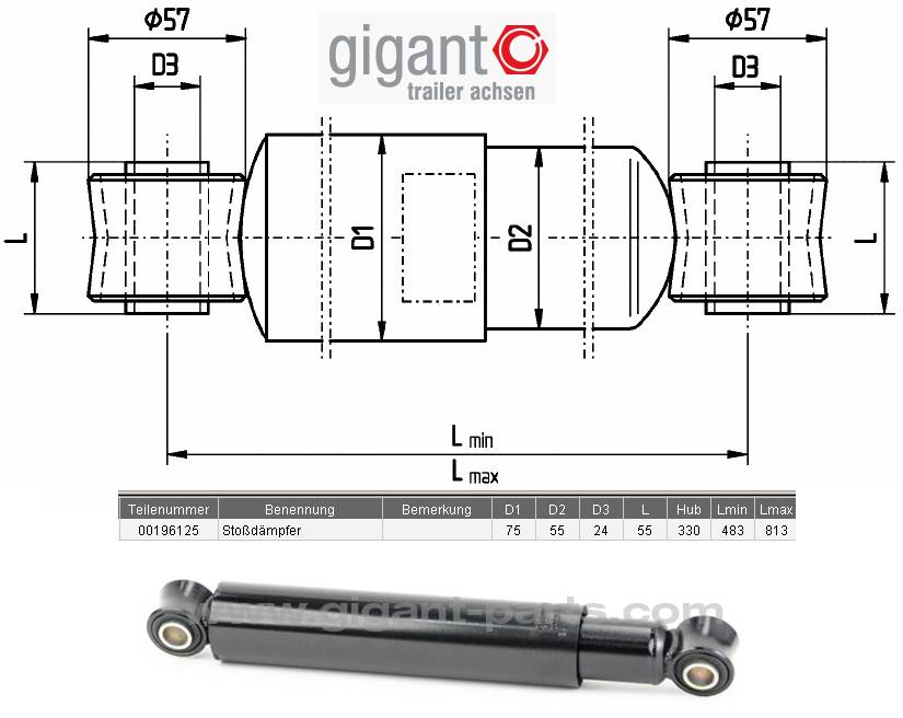 Амортизатор GIGANT L=483/813 (24х55)