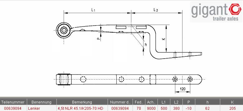 Полурессора GIGANT NLR 45.1/K205 H62 FB70 HD (ширина 70mm)