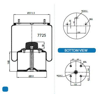 Пневморессора 7725-3C (725NP03) крепл. к полурессоре 2 болта