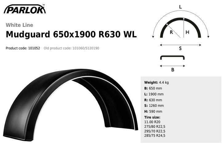 Крыло PARLOK 650x1900 R630 (для сдвоенных колес) 5120190