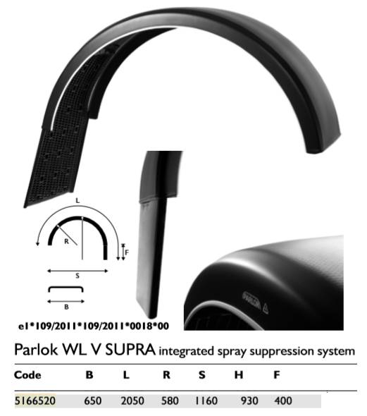 Крыло PARLOK 650x2050 R630 с брызговиком SUPRA 5166520