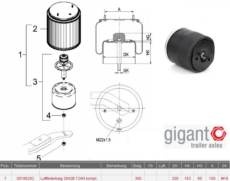 Пневмобаллон 3042B FB70 в сборе со стаканом
