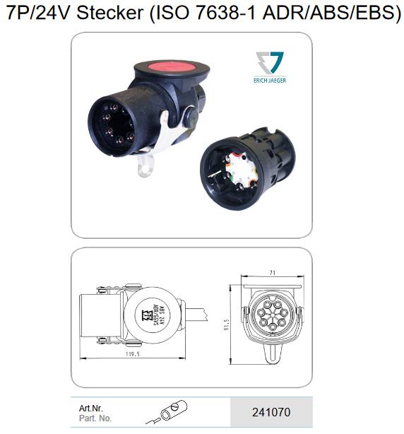 Штекер 7P/24V (ISO 7638-1 ABS, EBS, ADR) винт. контакты