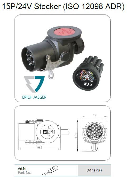 Штекер 15P/24V (ISO 12098 ADR) винт. контакты