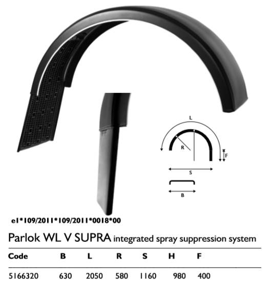 Крыло PARLOK 630х2050х580 с брызговиком SUPRA (заменен на 102104)