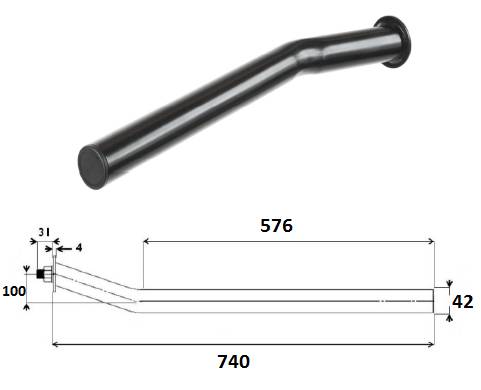 Труба крепления крыла круглая, L=740 mm, изгиб 100 mm (заменен на 100341)