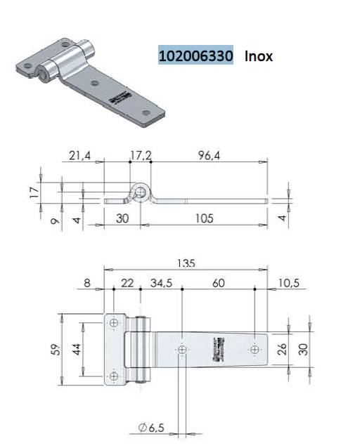 Петля двери 105мм НЕРЖ