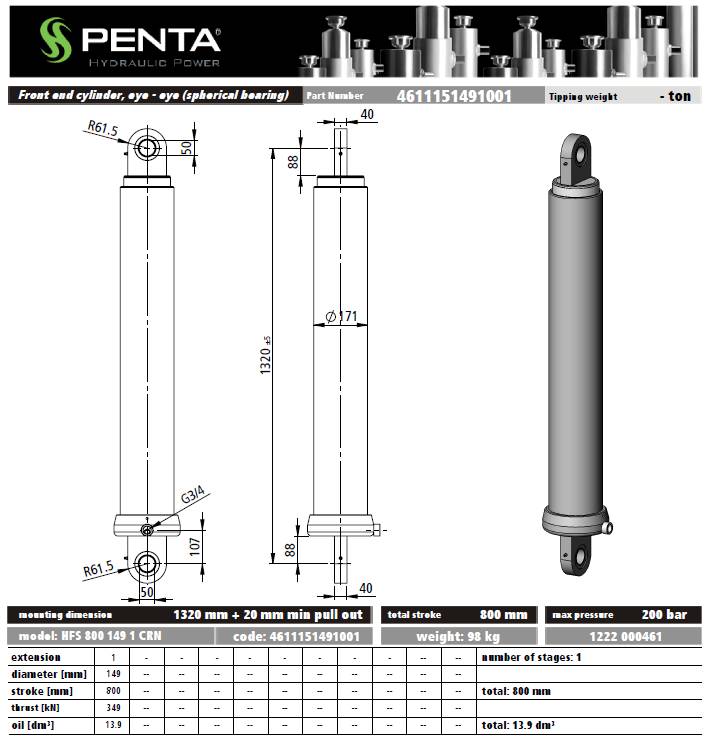 Гидроцилиндр HFS800 149 1 CRN