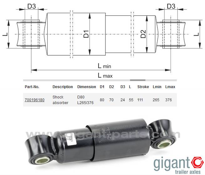 Амортизатор GIGANT L=265/376 (24х55)