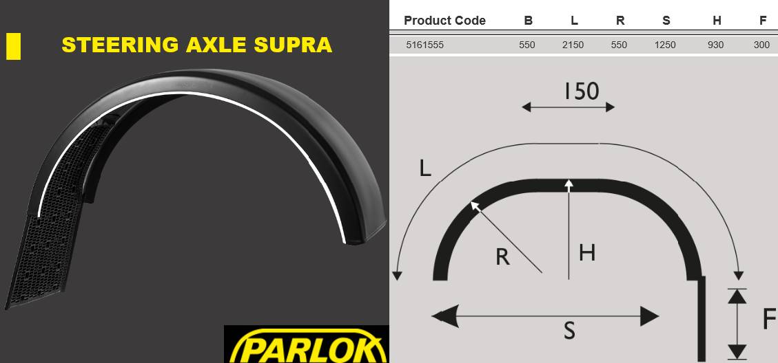 Крыло PARLOK 550x2150 R550 с брызговиком SUPRA (пов. ось) (заменен на 101718)