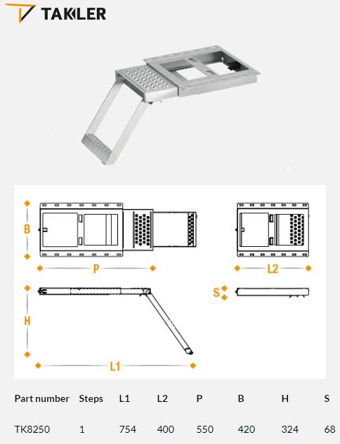 Выдвижная лестница с защелкой (с площадкой,1 ступень) горячий цинк. 392мм/H=322мм