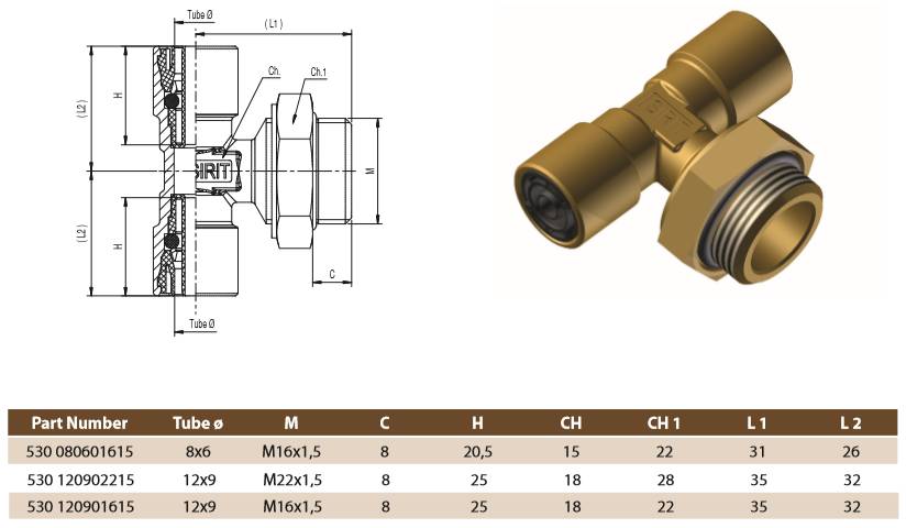 Тройник Т-образный 12/М16х1,5/12