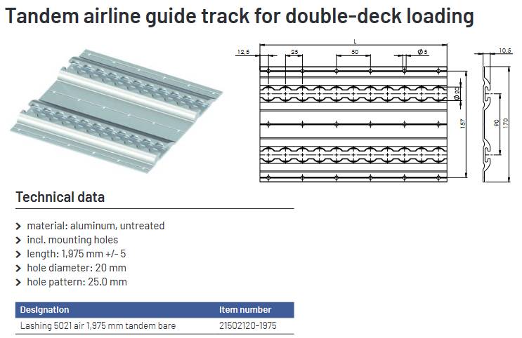 Направляющая грузовая сдвоенная Airline 1975мм