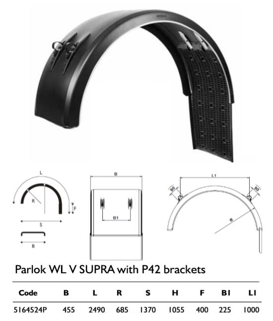 Крыло PARLOK 455x2490 с брызговиком SUPRA и кронштейнами (заменен на 101884)