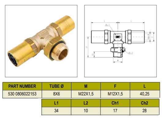 Тройник Т-образный 8/M22x1,5/8