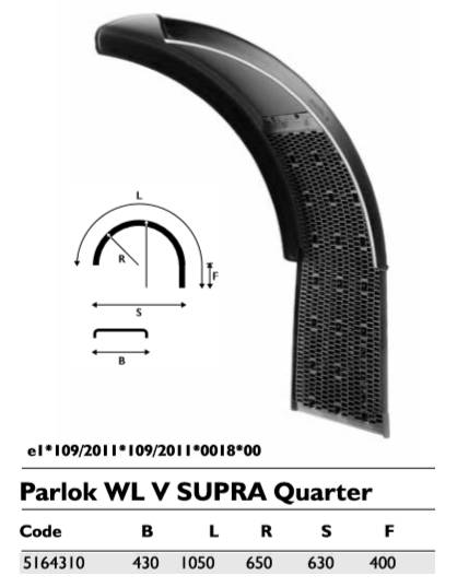 Крыло PARLOK 1/4 430х650 R650 с брызговиком SUPRA (заменен на 101805)