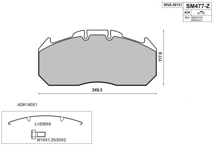 Колодки диск Meritor-Elsa2-Ror / 250*118*30 / STEINHOF SM477Z