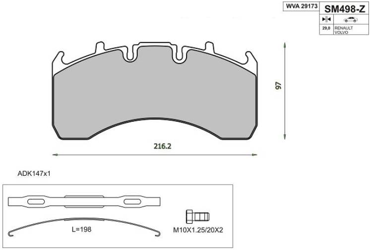 Колодки диск Meritor-Elsa225-1--Volvo / 216*100*29 / STEINHOF SM498Z