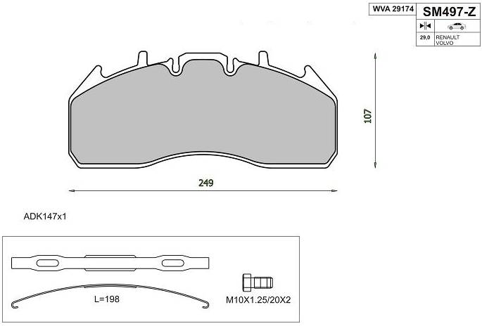 Колодки диск Meritor-Elsa225-3--Volvo / 249*110*29 / STEINHOF SM497Z