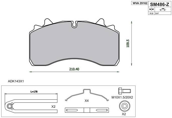 Колодки диск Wabco-22.5-SAF / 210*110*31 / STEINHOF SM486Z