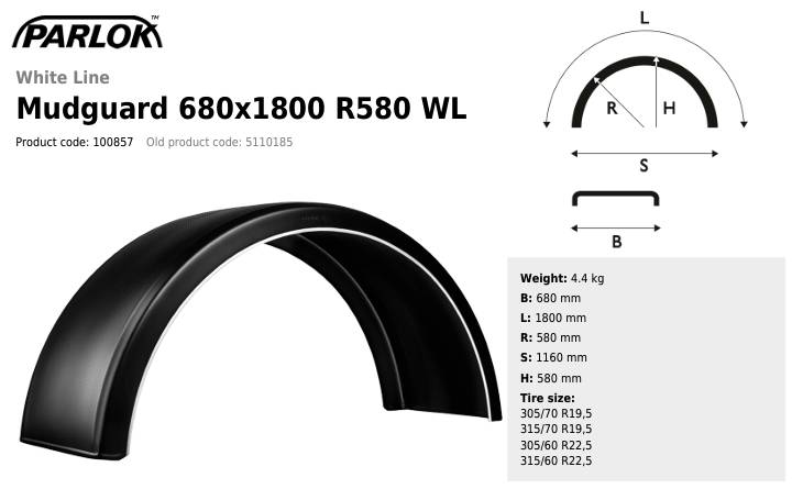 Крыло PARLOK 680х1800 R580 (для сдвоенных колес) 5110185