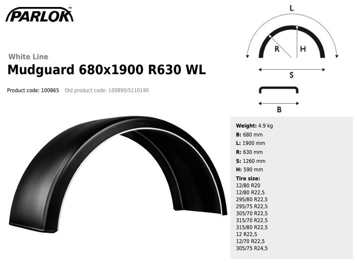 Крыло PARLOK 680x1900 R630 (для сдвоенных колес) 5110190
