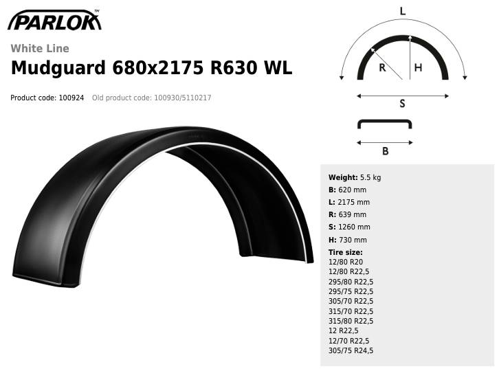 Крыло PARLOK 680x2175 R630 (для сдвоенных колес) 5110217