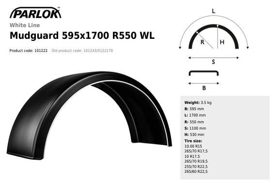 Крыло PARLOK 595х1700 R550 (для сдвоенных колес) 5122170