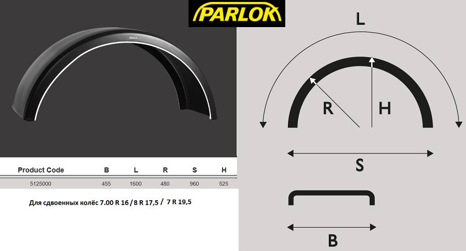 Крыло PARLOK 455x1600 R480 5125000