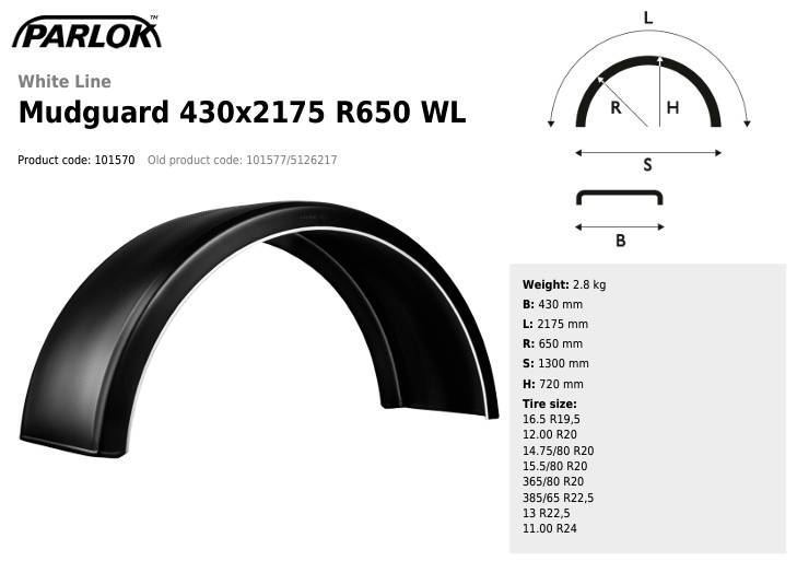 Крыло PARLOK 430x2175 R650 (для одинарных колес) 5126217