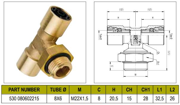 Тройник Т-образный 8/M22x1,5/8
