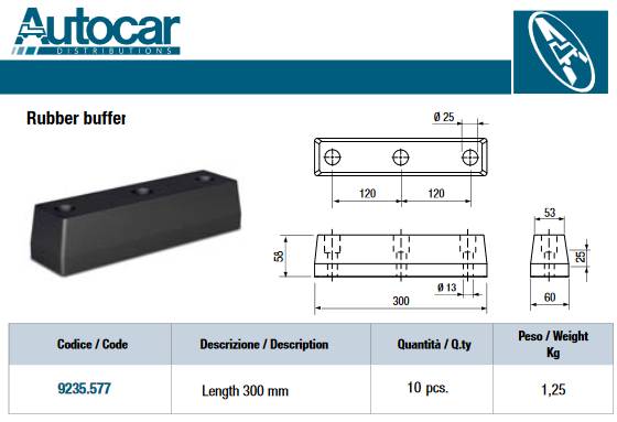 Отбойник резиновый 300х60х58