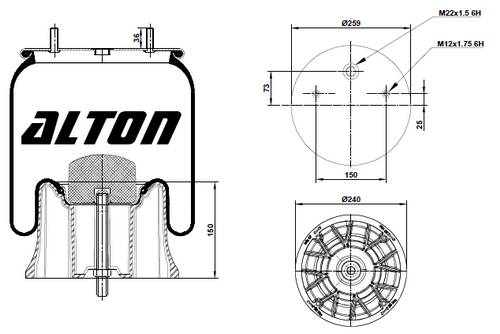 Пневморессора SAF / 2619V / с-ст П h=150 / ALTON A1.02619.PP