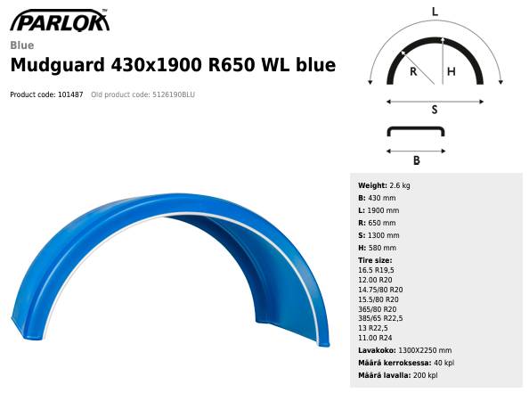 Крыло PARLOK 430x1900 R650 (для одинарных колес) BLUE