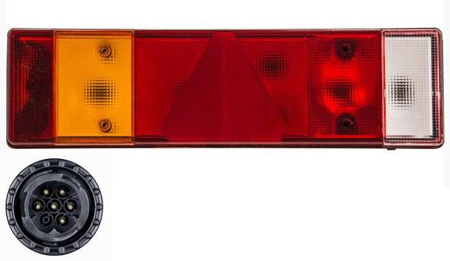 Фонарь задний UNIVERSAL, MAN, IVECO б/л Треугольник с AMP разъемом Левый