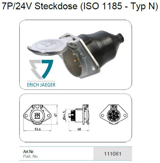 Розетка 7P/24V (ISO 1185 - Type N) винт.