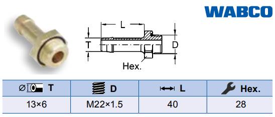 Штуцер насадка на шланг M22x1,5 13x6