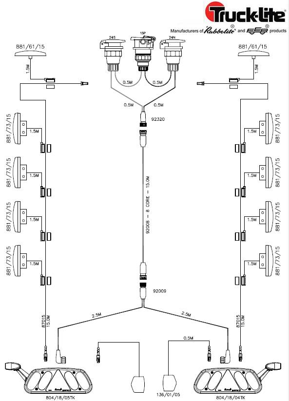 Комплект светотехники полуприцепа (2х7+15pin)