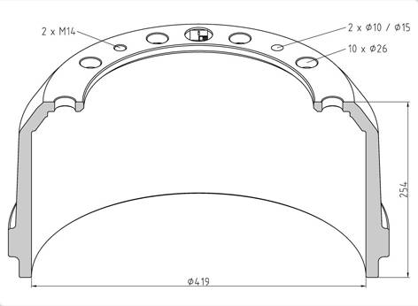 Барабан тормозной 419x203x254x10x26