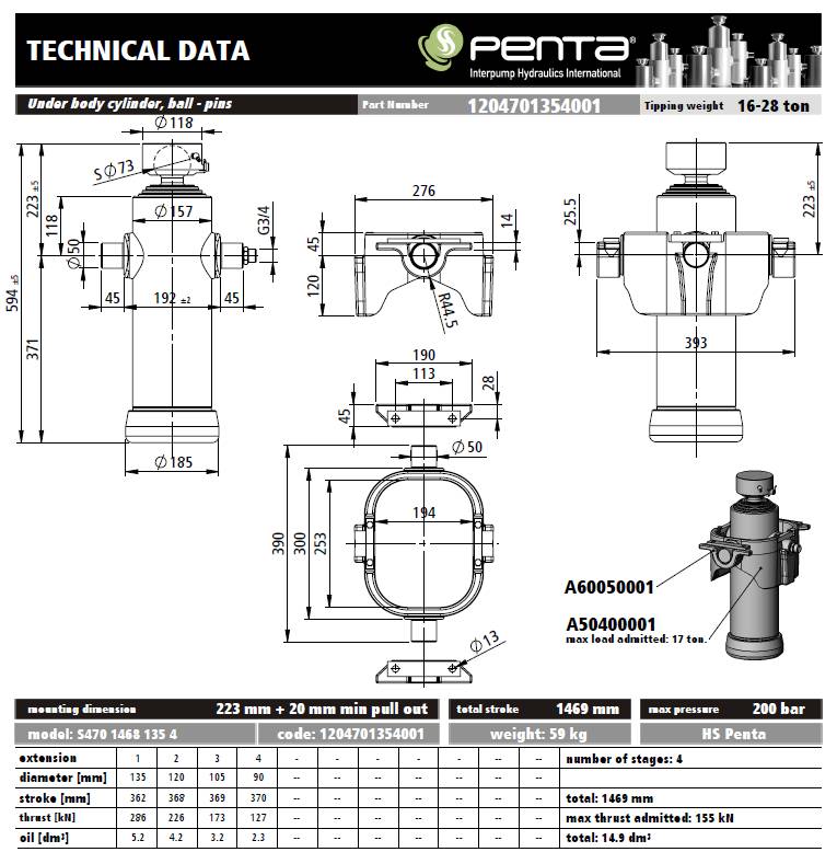 Гидроцилиндр S470 1468 135 4