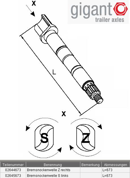 Вал тормозной (Z) L=673