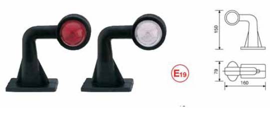 Фонарь контурный бело-красный короткий рожок LED