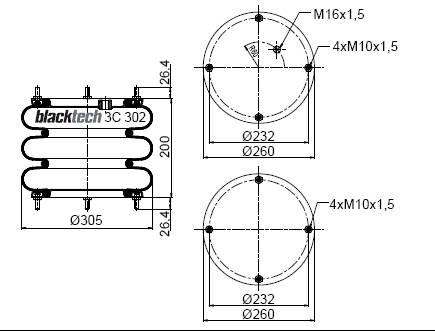 Пневморессора SP 2666 NB(12''x3 NB) 3-х секционная